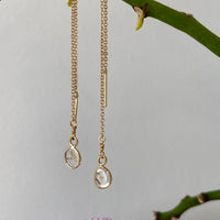 Salt and Pepper Diamond Slice Threader Earrings, 18k Gold, April Birthstone Earrings