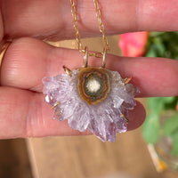 Uruguay Amethyst Stalactite Slice Pendant Necklace, Natural Amethyst Crystal Healing Protective Pendant, February Birthstone