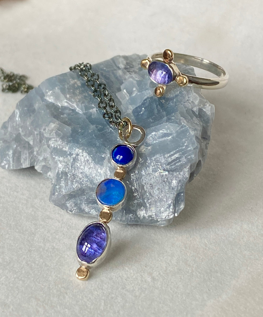 Tanzanite 14k Gold and Silver Ring, Engagement Wedding Ring