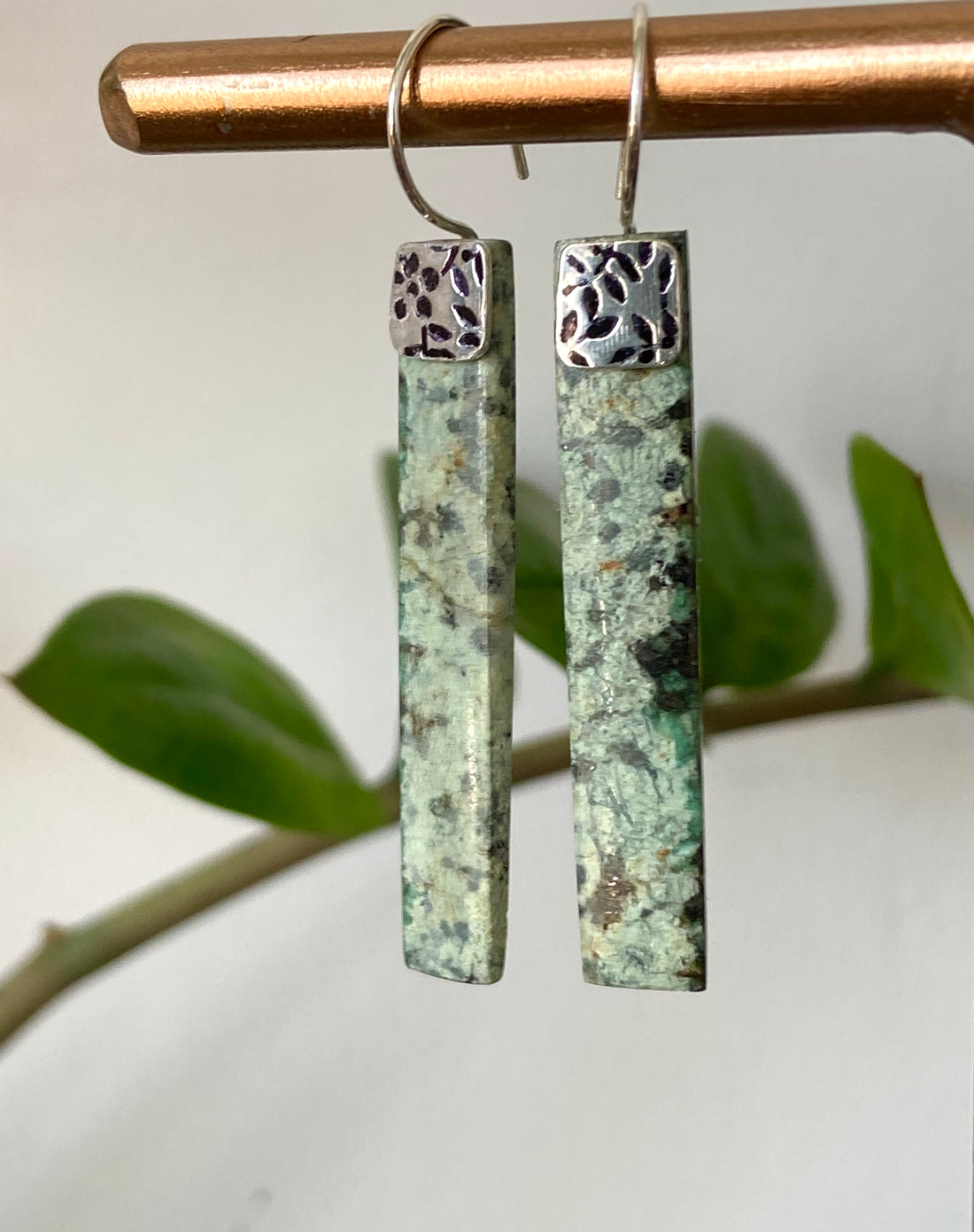 Long African Turquoise Rectangular Slab Earrings