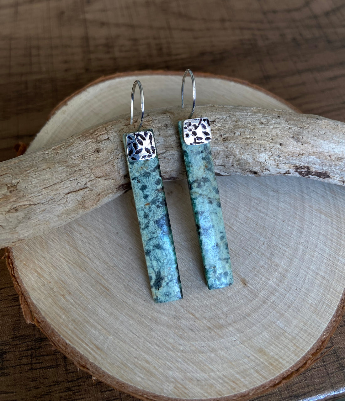 Long African Turquoise Rectangular Slab Earrings