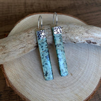 Long African Turquoise Rectangular Slab Earrings