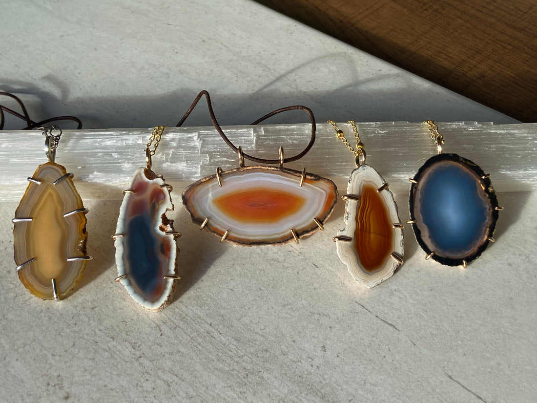 Large Brazilian Agate Geode Slice Pendant Necklace