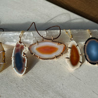 Large Brazilian Agate Geode Slice Pendant Necklace