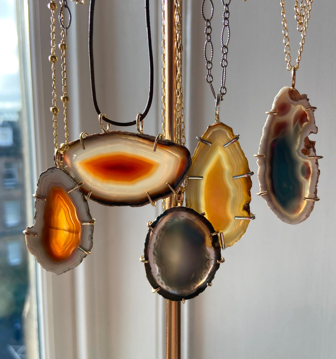 Large Brazilian Agate Geode Slice Pendant Necklace