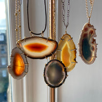Large Brazilian Agate Geode Slice Pendant Necklace