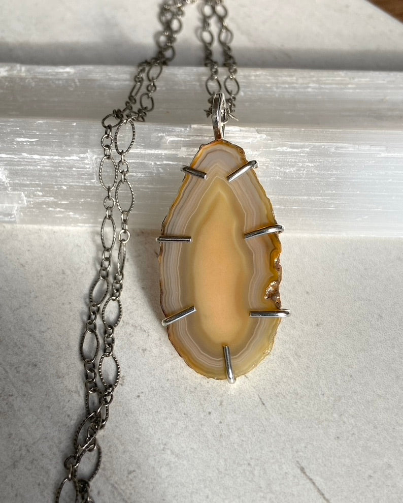 Large Brazilian Agate Geode Slice Pendant Necklace