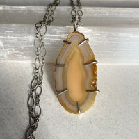 Large Brazilian Agate Geode Slice Pendant Necklace
