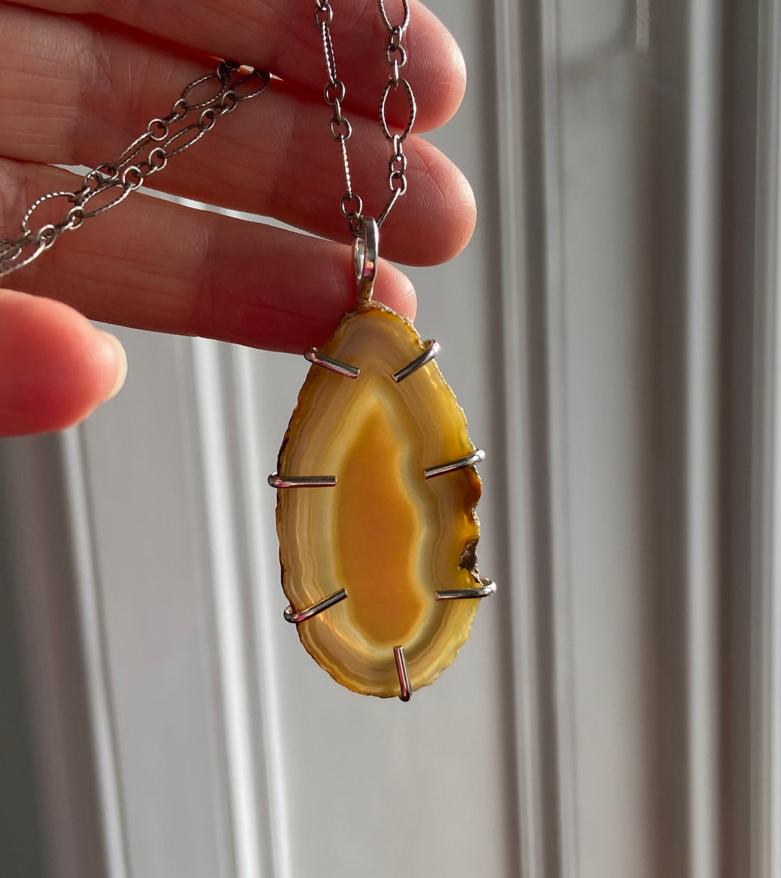 Large Brazilian Agate Geode Slice Pendant Necklace