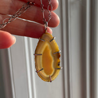 Large Brazilian Agate Geode Slice Pendant Necklace