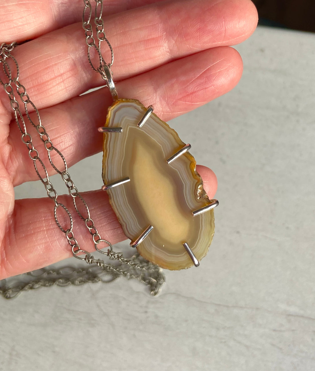 Large Brazilian Agate Geode Slice Pendant Necklace
