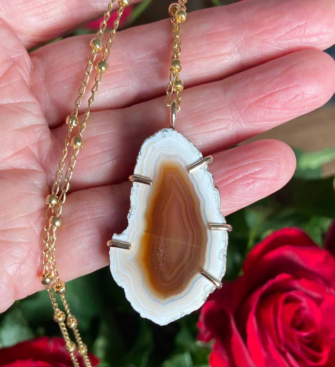Large Brazilian Agate Geode Slice Pendant Necklace