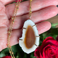 Large Brazilian Agate Geode Slice Pendant Necklace