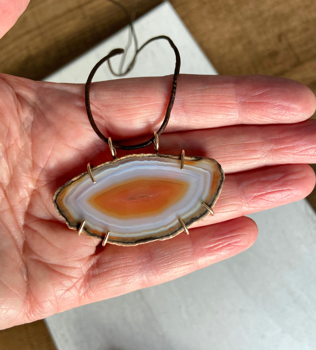 Large Brazilian Agate Geode Slice Pendant Necklace