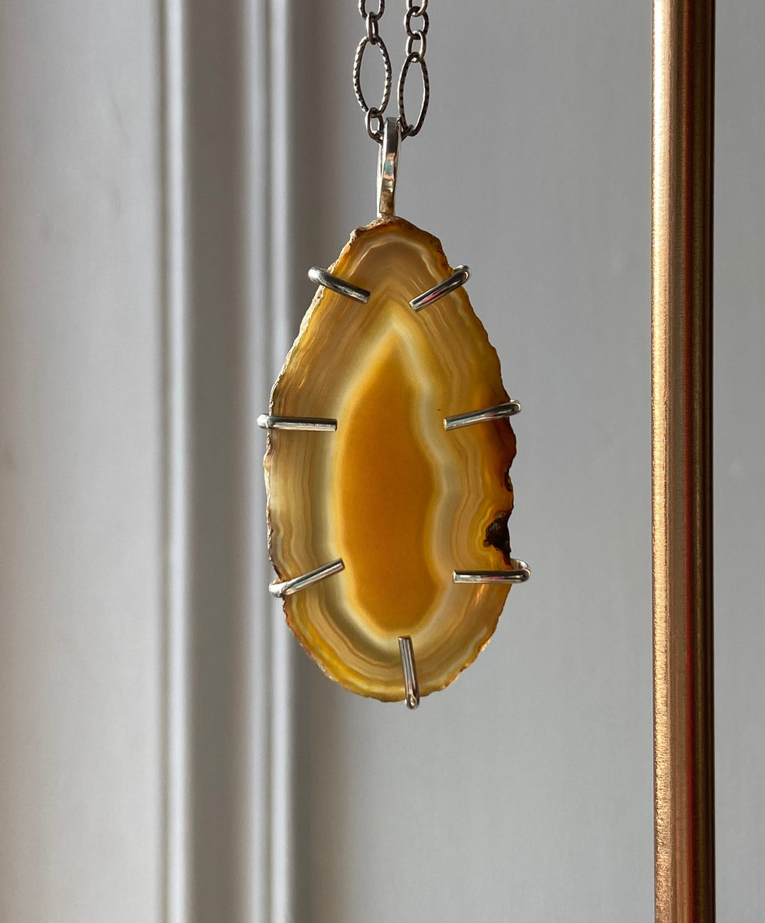 Large Brazilian Agate Geode Slice Pendant Necklace