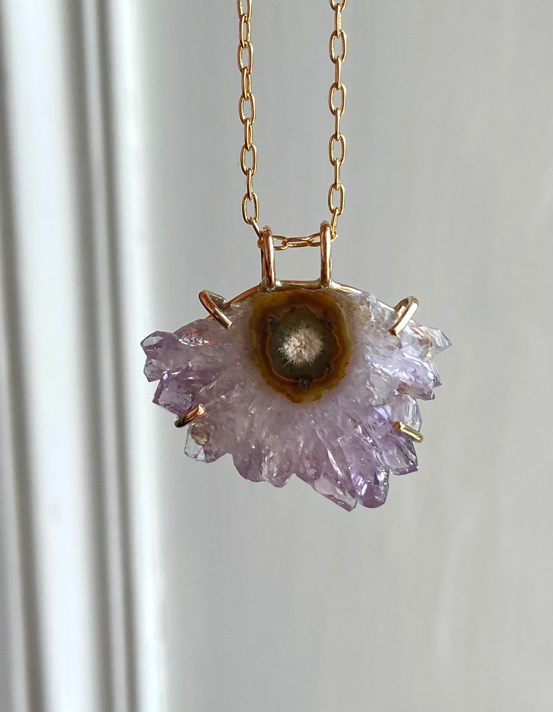 Uruguay Amethyst Stalactite Slice Pendant Necklace, Natural Amethyst Crystal Healing Protective Pendant, February Birthstone
