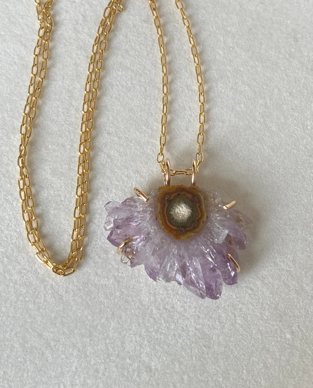 Uruguay Amethyst Stalactite Slice Pendant Necklace, Natural Amethyst Crystal Healing Protective Pendant, February Birthstone