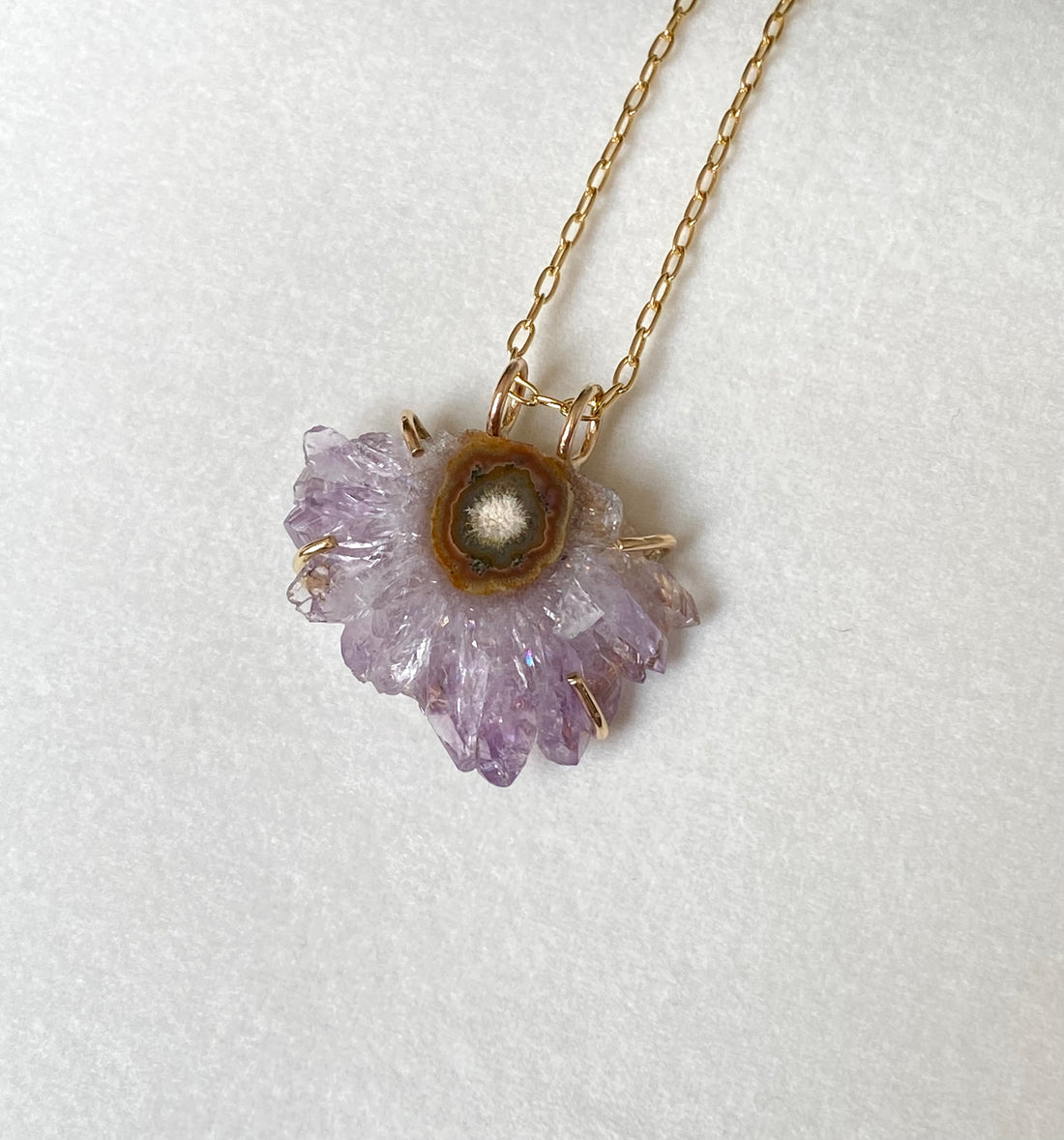 Uruguay Amethyst Stalactite Slice Pendant Necklace, Natural Amethyst Crystal Healing Protective Pendant, February Birthstone