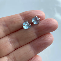 Raw Brazilian Blue Santa Maria Aquamarine Stud Earrings, March Birthstone