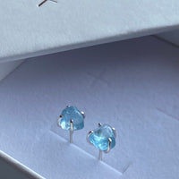 Raw Brazilian Blue Santa Maria Aquamarine Stud Earrings, March Birthstone