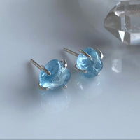 Raw Brazilian Blue Santa Maria Aquamarine Stud Earrings, March Birthstone