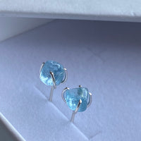 Raw Brazilian Blue Santa Maria Aquamarine Stud Earrings, March Birthstone