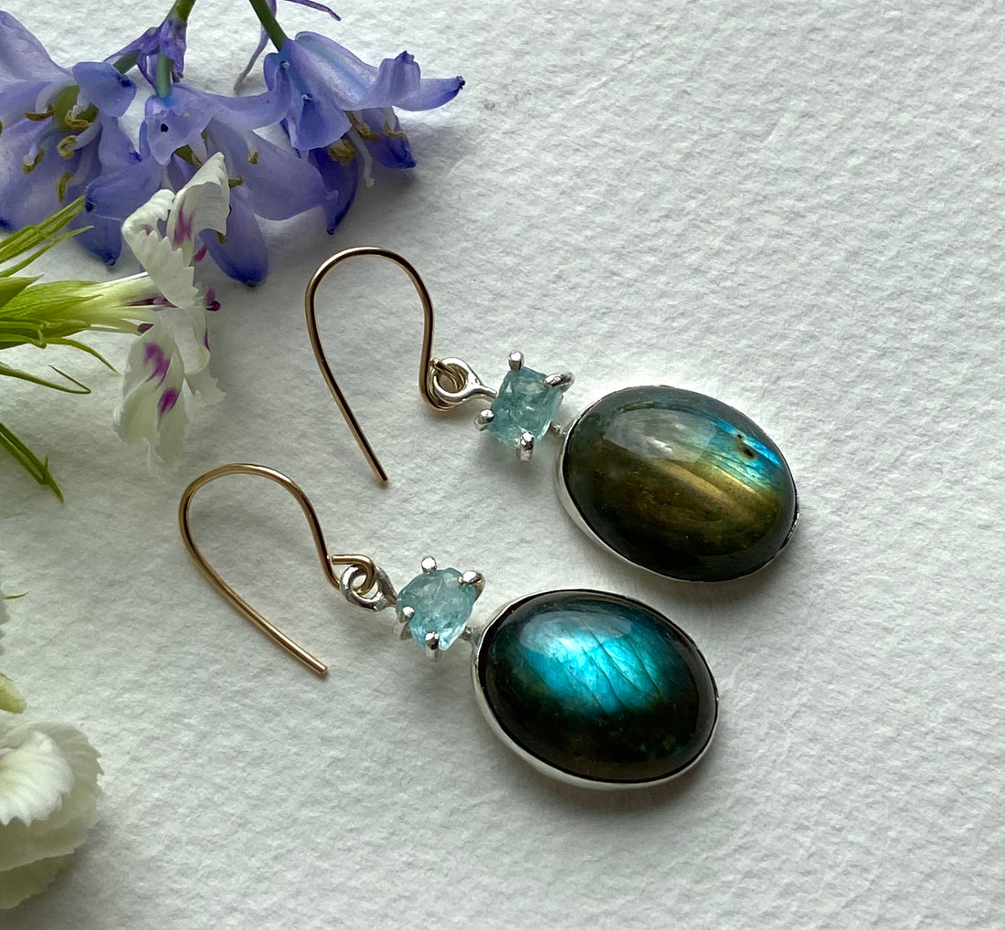 Labradorite and Raw Aquamarine Earrings