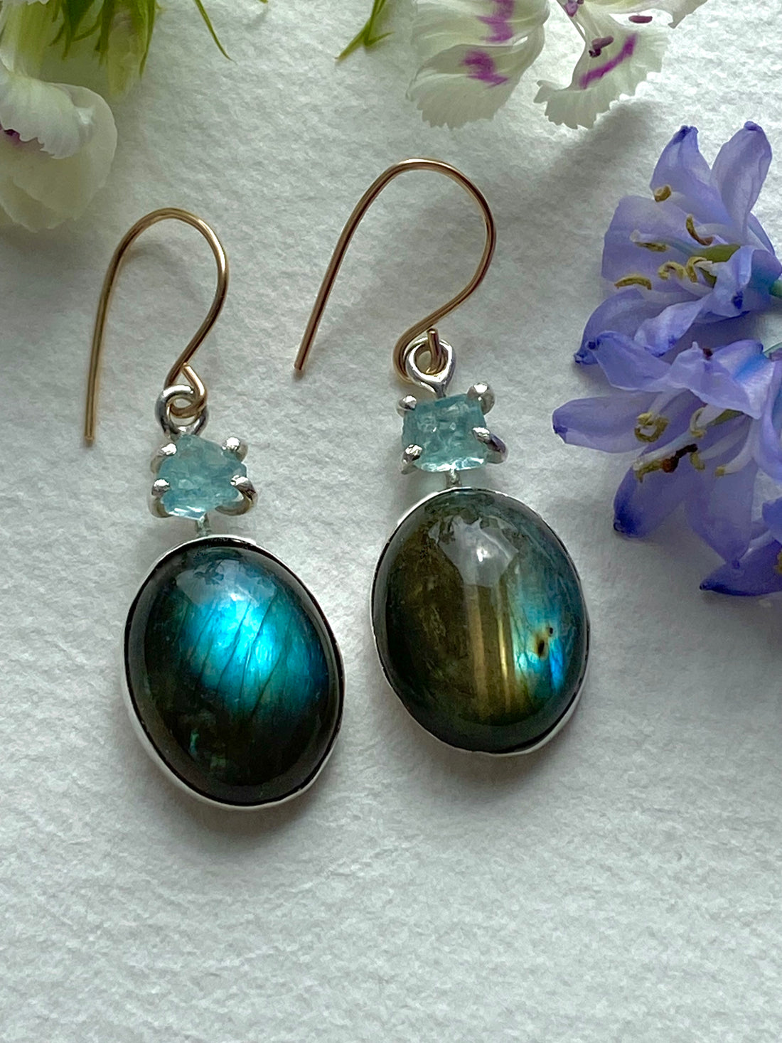 Labradorite and Raw Aquamarine Earrings