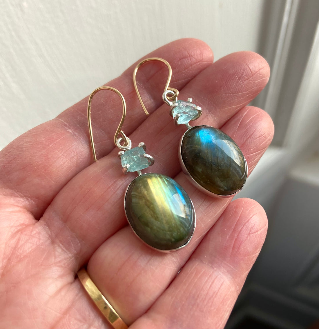 Labradorite and Raw Aquamarine Earrings