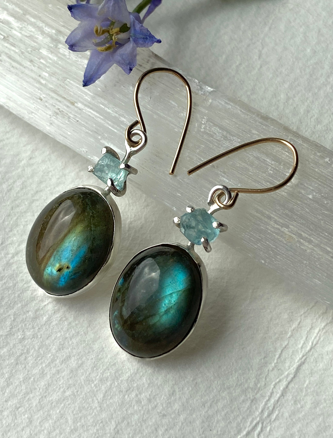 Labradorite and Raw Aquamarine Earrings