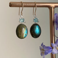 Labradorite and Raw Aquamarine Earrings