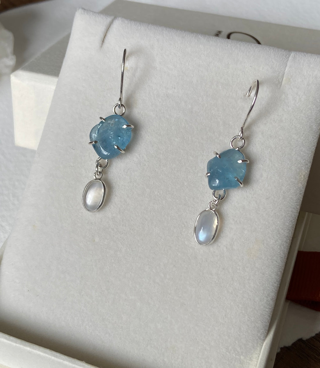 Brazilian Aquamarine and Sri Lankan Moonstone Earrings, March June Birthstone Earrings