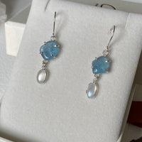 Brazilian Aquamarine and Sri Lankan Moonstone Earrings, March June Birthstone Earrings
