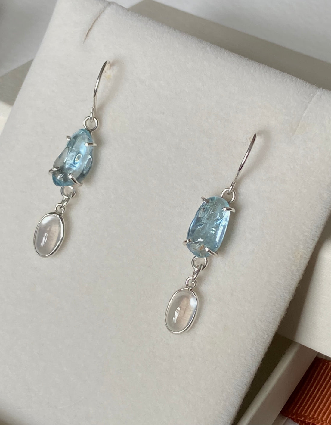 Brazilian Aquamarine and Sri Lankan Moonstone Earrings, March June Birthstone Earrings