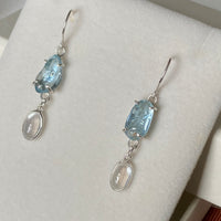 Brazilian Aquamarine and Sri Lankan Moonstone Earrings, March June Birthstone Earrings