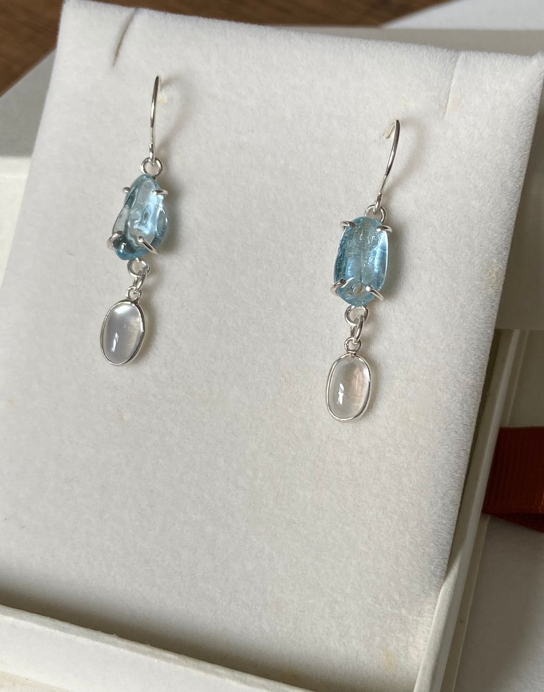 Brazilian Aquamarine and Sri Lankan Moonstone Earrings, March June Birthstone Earrings