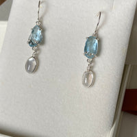 Brazilian Aquamarine and Sri Lankan Moonstone Earrings, March June Birthstone Earrings