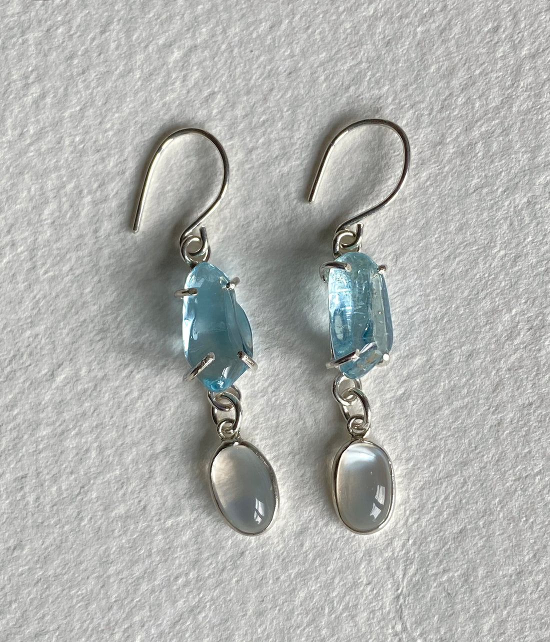 Brazilian Aquamarine and Sri Lankan Moonstone Earrings, March June Birthstone Earrings