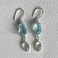 Brazilian Aquamarine and Sri Lankan Moonstone Earrings, March June Birthstone Earrings