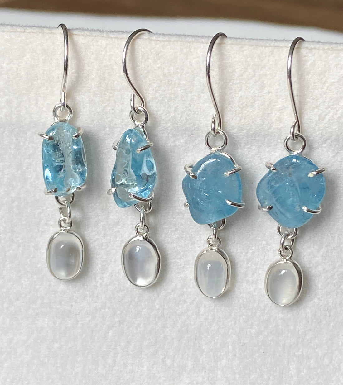 Brazilian Aquamarine and Sri Lankan Moonstone Earrings, March June Birthstone Earrings