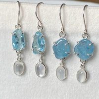 Brazilian Aquamarine and Sri Lankan Moonstone Earrings, March June Birthstone Earrings