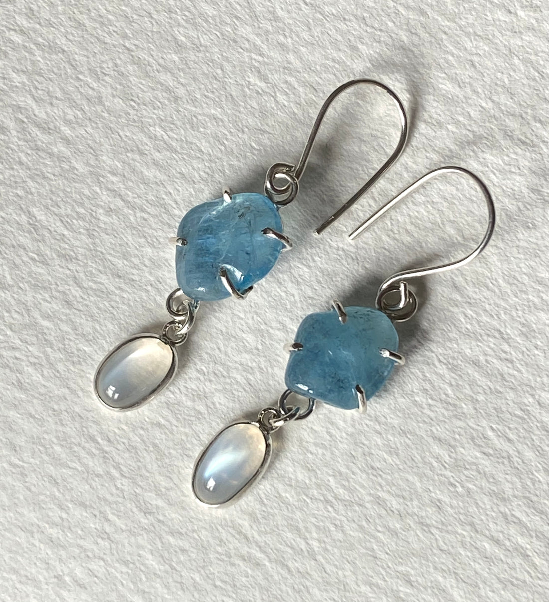 Brazilian Aquamarine and Sri Lankan Moonstone Earrings, March June Birthstone Earrings