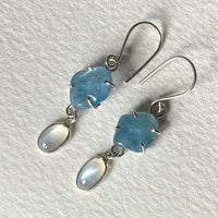 Brazilian Aquamarine and Sri Lankan Moonstone Earrings, March June Birthstone Earrings