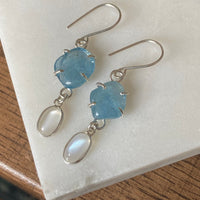Brazilian Aquamarine and Sri Lankan Moonstone Earrings, March June Birthstone Earrings