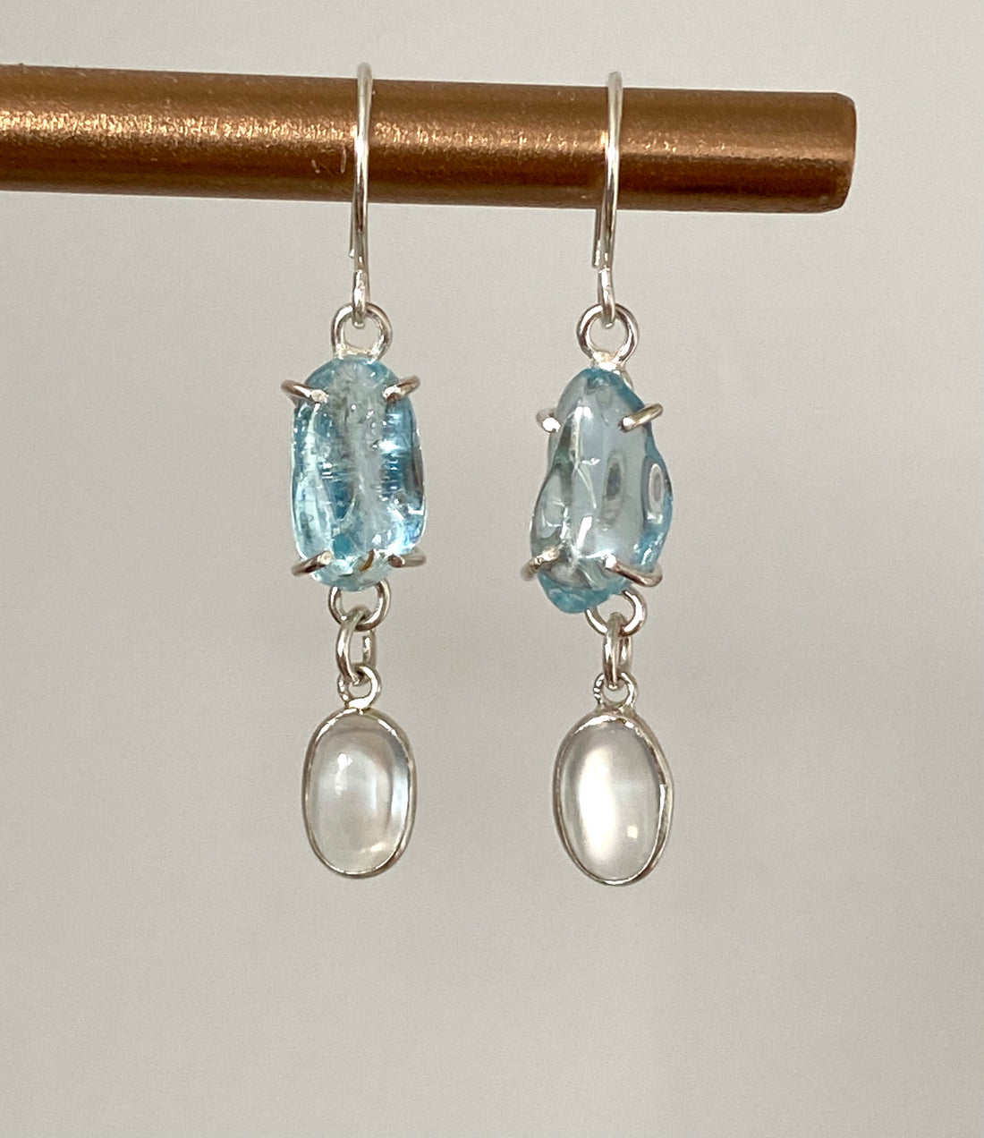 Brazilian Aquamarine and Sri Lankan Moonstone Earrings, March June Birthstone Earrings