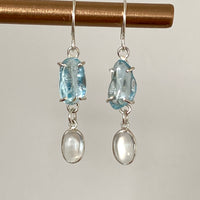 Brazilian Aquamarine and Sri Lankan Moonstone Earrings, March June Birthstone Earrings
