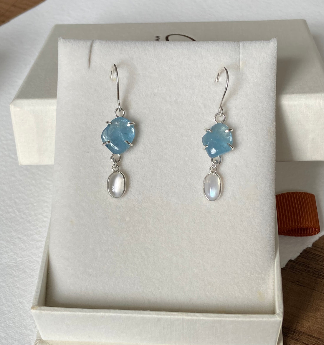 Brazilian Aquamarine and Sri Lankan Moonstone Earrings, March June Birthstone Earrings