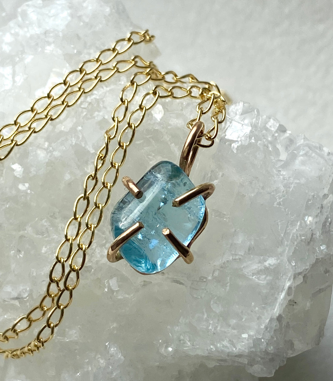 Brazilian Santa Maria Blue Aquamarine Pendant Necklace, March Birthstone