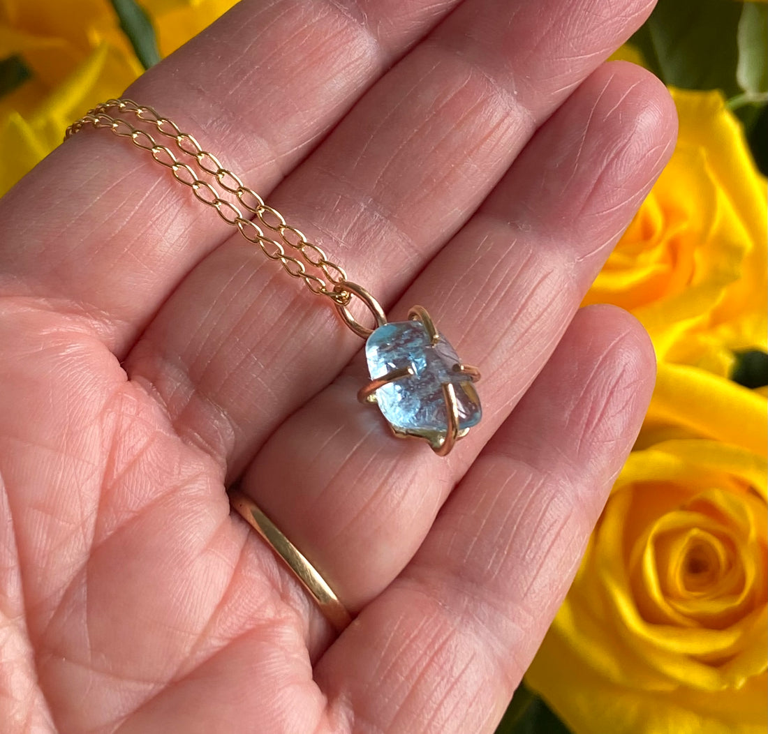 Brazilian Santa Maria Blue Aquamarine Pendant Necklace, March Birthstone
