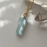 Raw Aquamarine Crystal Pendant Necklace, March Birthstone